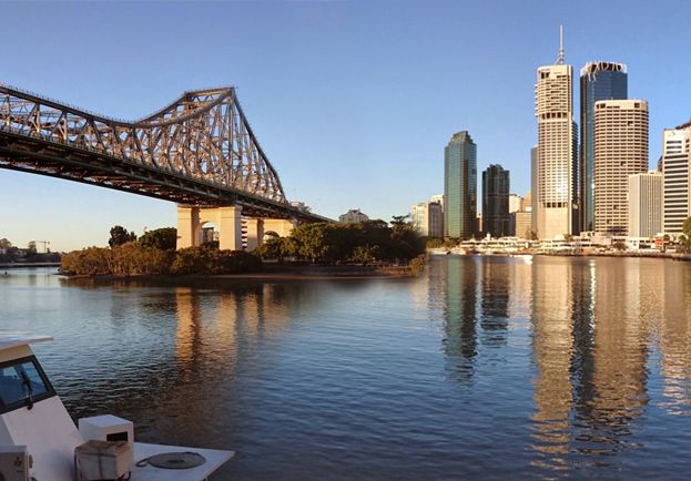 The Story Bridge and Brisbane city skyline at dusk